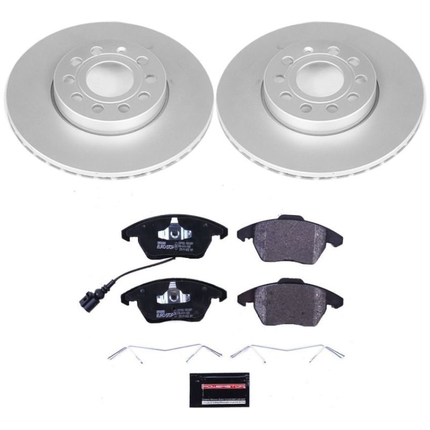 PowerStop ESK4623 Genuine Geomet Coated Rotors, ECE-R90 Brake Pads + Hardware Kit