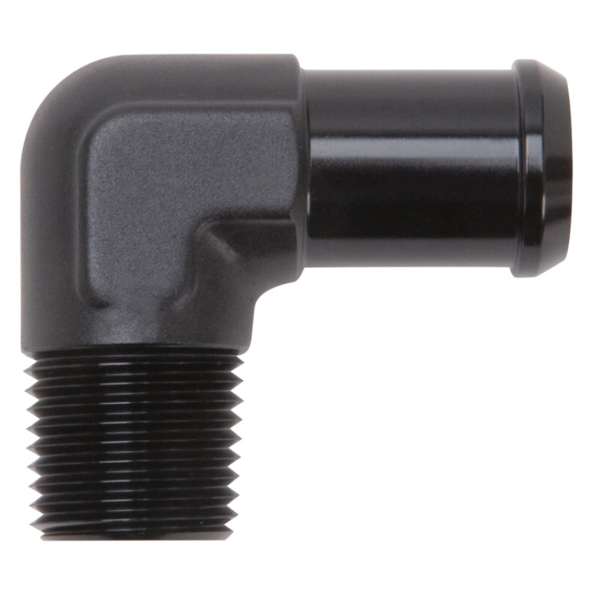 EDELBROCK EDE8165 Hose End  90-deg 1/2npt to 3/4 Barb  Black