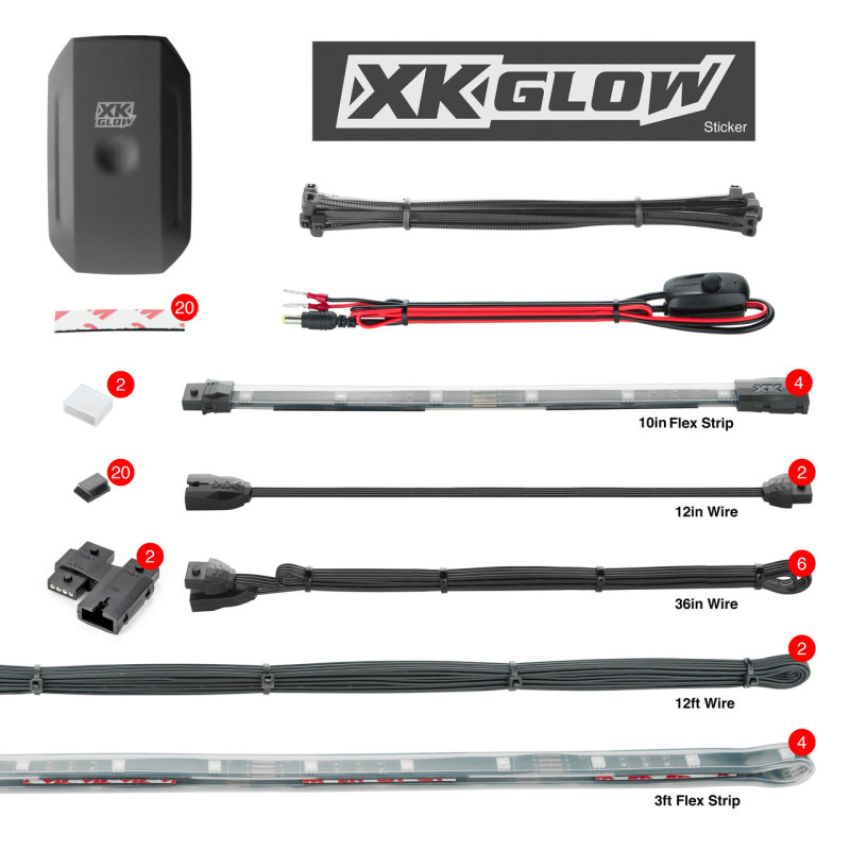 XKGLOW XK-BOAT-STA-DM XK Glow XKchrome Boat Strip Advanced Kit w/ Dual-Mode Dash Mount Controller 4x36In + 4x9In