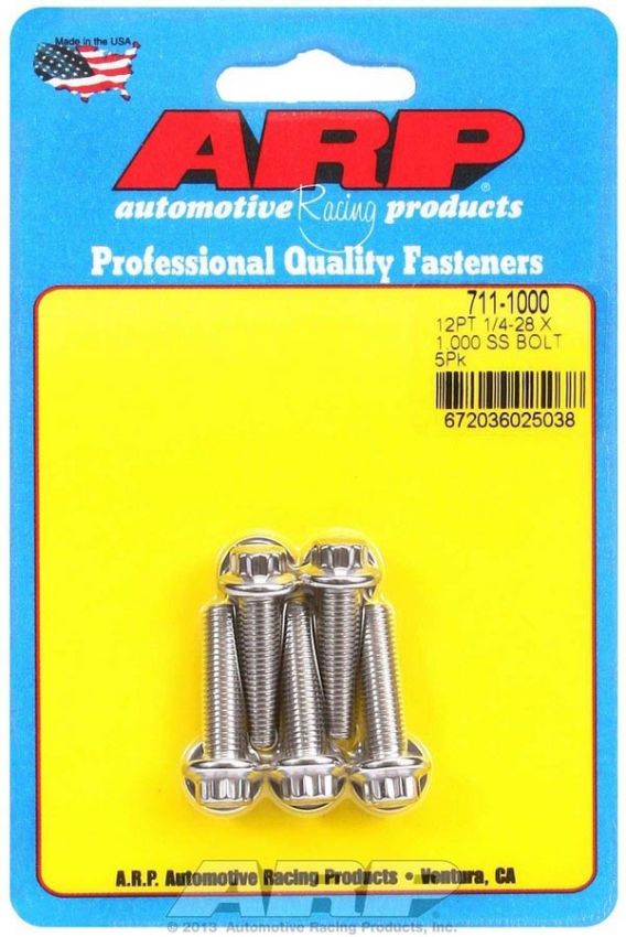 ARP ARP711-1000 S/S Bolt Kit - 12pt. (5) 1/4-28 x 1.000