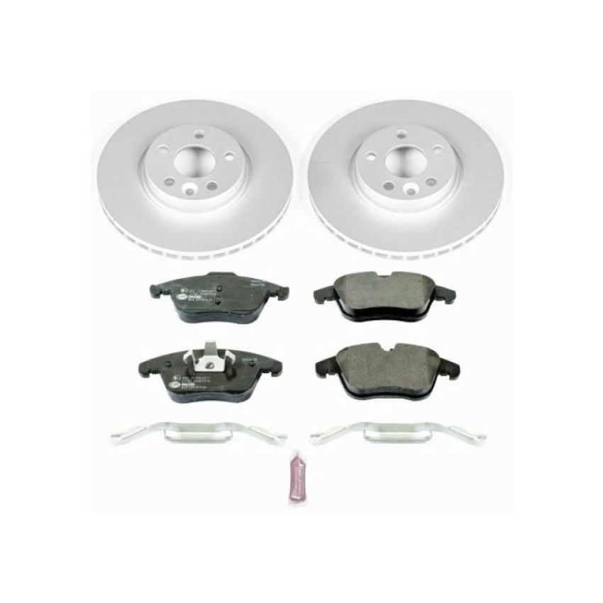 PowerStop ESK5608 Genuine Geomet Coated Rotors, ECE-R90 Brake Pads + Hardware Kit
