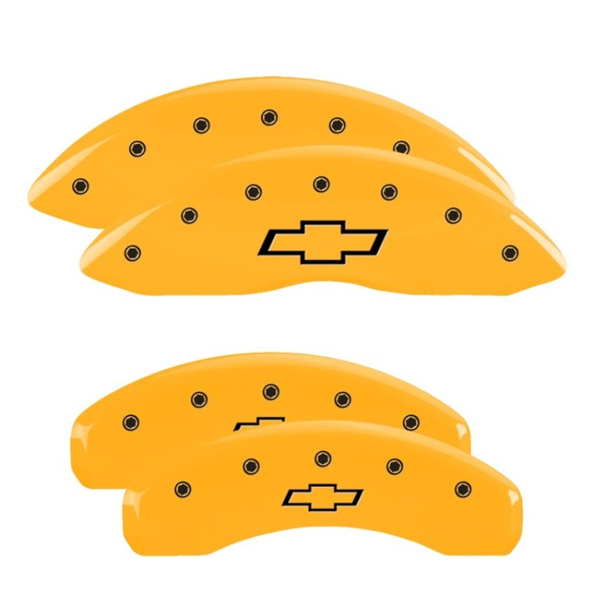 MGP 14005SBOWYL 4 Caliper Covers Engraved Front & Rear Bowtie Yellow finish black ch
