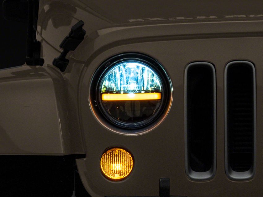 Raxiom J143372 97-18 Jeep Wrangler TJ & JK Axial 7-In LED Headlights w/ DRL - Blk Housing (Clear Lens)