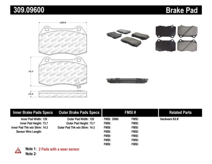 Stoptech 309.09600 Performance 02-07 350z/G35 w/ Brembo Front Brake Pads