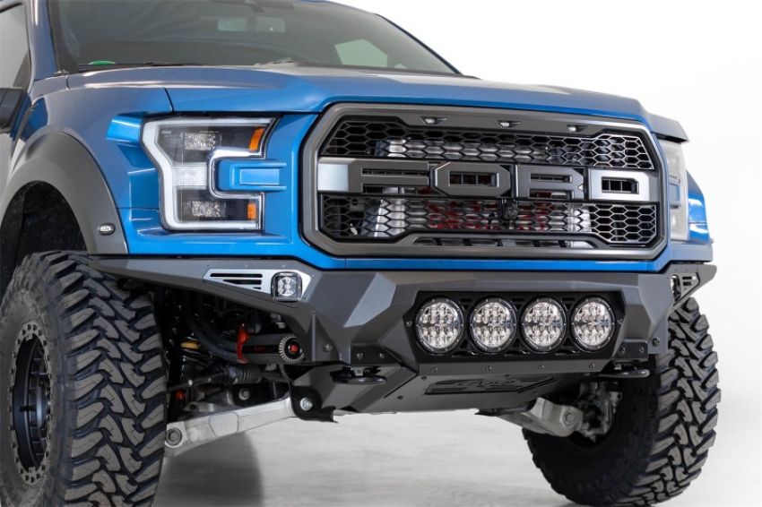 Addictive Desert Designs F110014110103 17-20 Ford F-150 Raptor Bomber Front Bumper w/ 4 Rigid 360 6in Round Mounts