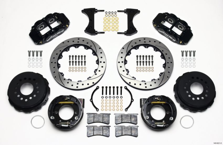 Wilwood 140-9221-D Narrow Superlite 4R Rear P-Brk Kit 12.88in Drilled 2005-2014 Mustang