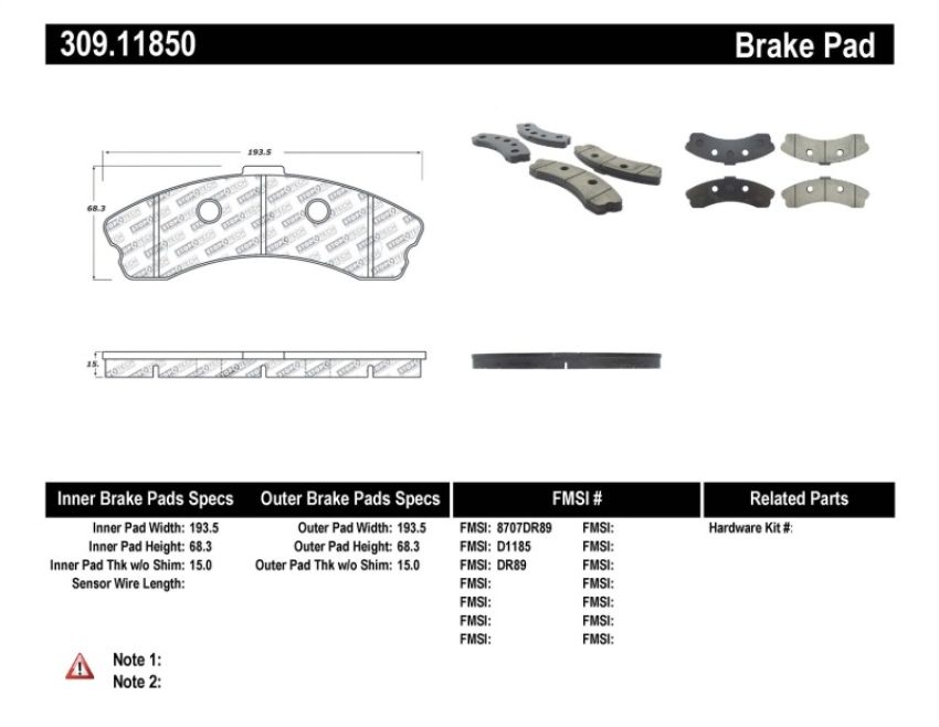 Stoptech 309.11850 Performance 06-09 Chevrolet Corvette Z06 Front Brake Pads