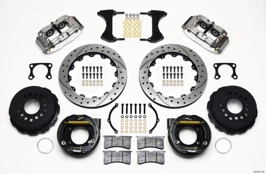 Wilwood 140-9217-DP Narrow Superlite 4R Rear P-Brk Kit 12.88in Drill Polish Big Ford Old Style 2.36in Offset