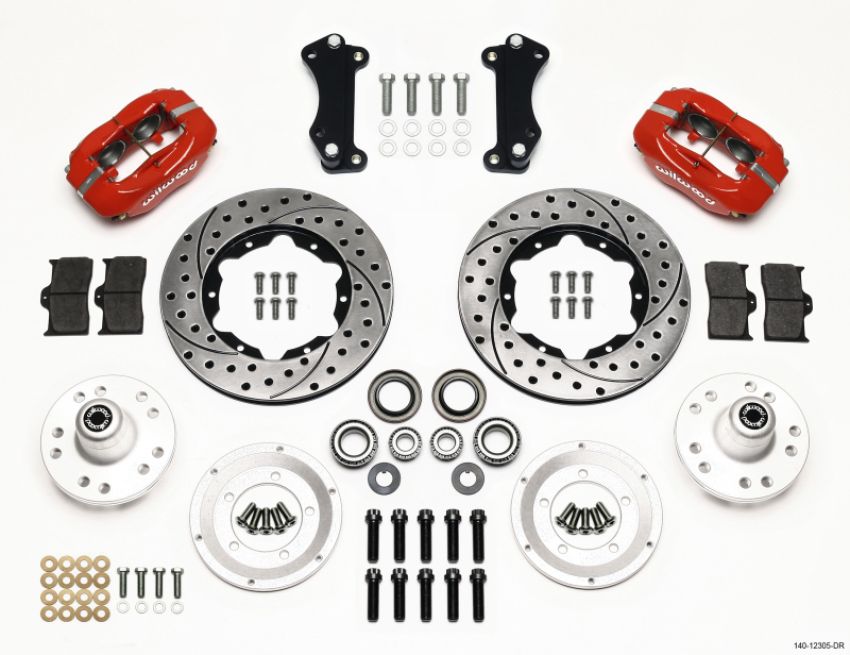 Wilwood 140-12305-DR Forged Dynalite Front Kit 11.00in Drill-Red Heidts Tri -5 2 inch Drop Spindle