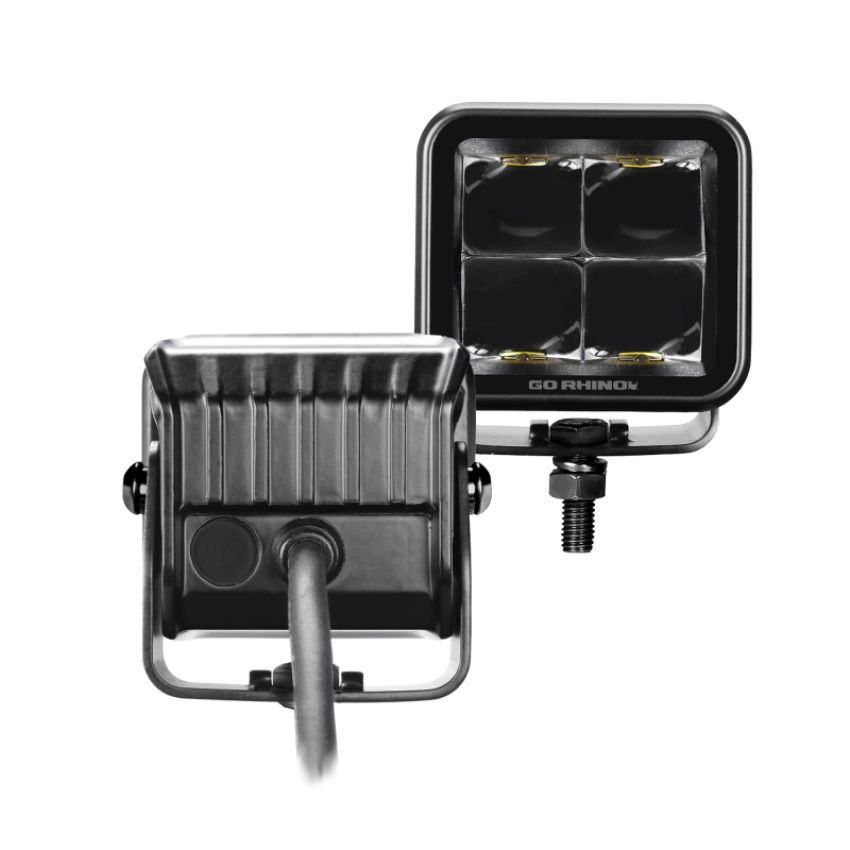 Go Rhino 750200321SCS Xplor Blackout Series Cube LED Spot Light Kit (Surface/Threaded Stud Mnt) 2x2 - Blk (Pair)