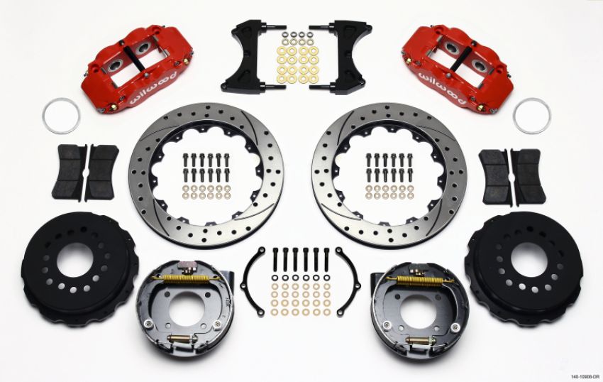 Wilwood 140-10908-DR Narrow Superlite 4R Rear P-Brk Kit 12.88in Drilled Red Chevy 12 Bolt w/ C-Clips Stggrd mt