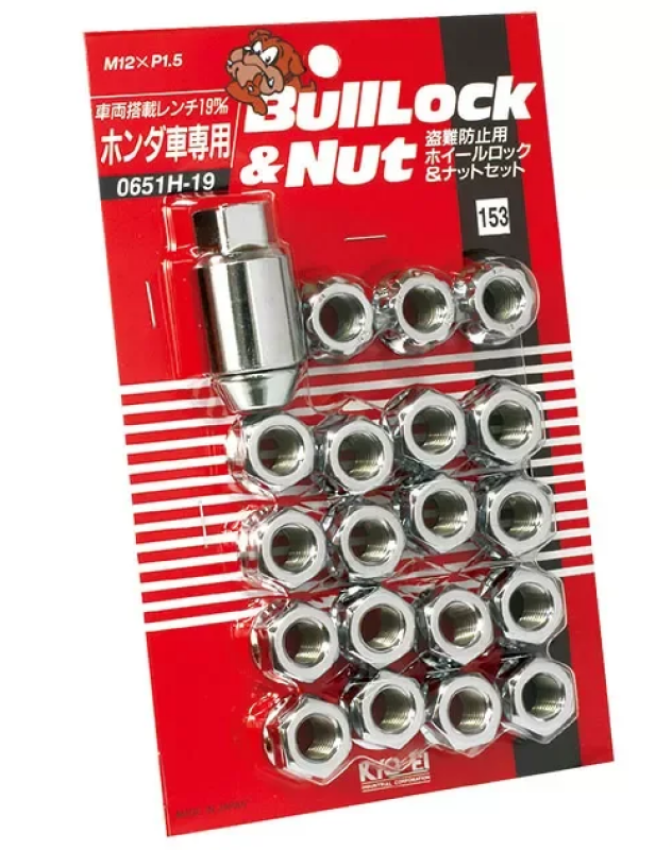 Project Kics W0651H19 12X1.50 Chrome Bulllock And Nut Set Open 19Mm Hex - 16 LUGS + 4 LOCKS