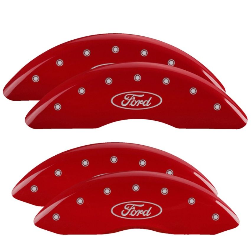 MGP 10235SFRDRD 4 Caliper Covers Engraved Front & Rear Oval logo/Ford Red finish silver ch