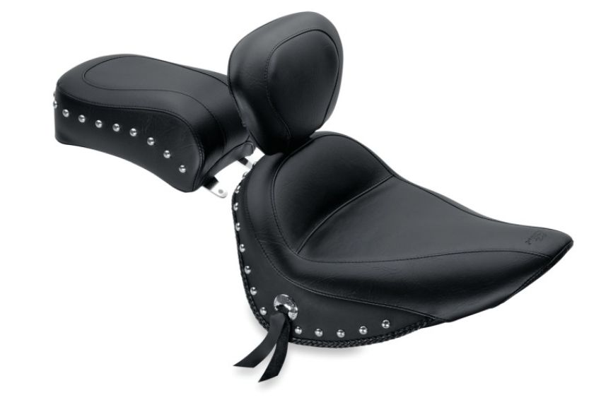 Mustang Motorcycle 79714 Mustang 84-06 Harley Standard Rear Tire Standard Touring Solo Seat w/Driver Backrest Studs - Black