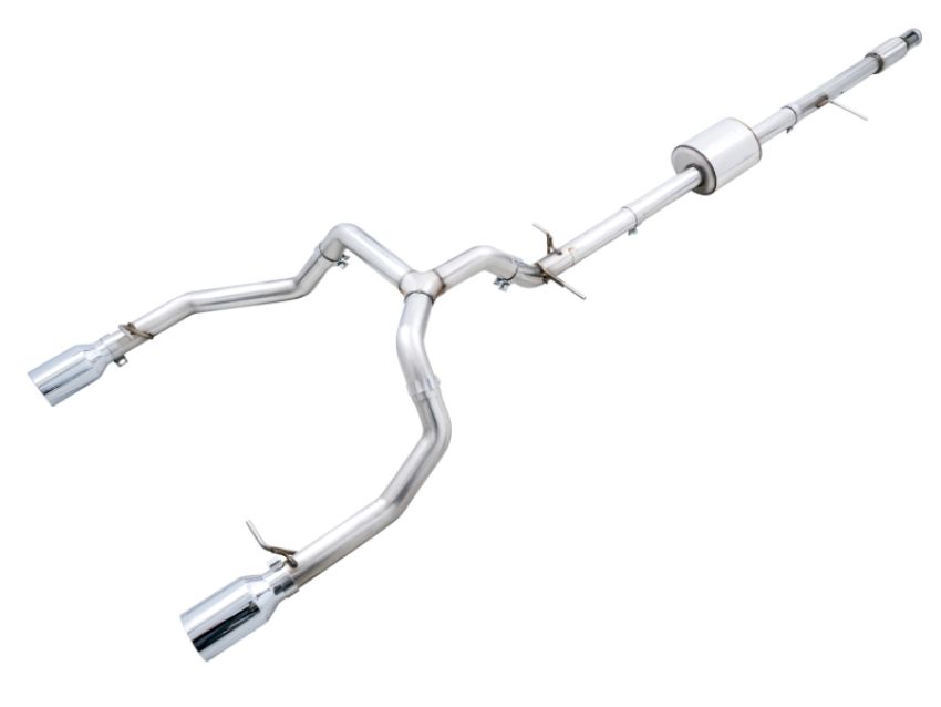 AWE Tuning 3015-32205 4th Gen GM 1500 5.3L 0FG Catback Split Rear Exit (Flat Bumper) - Quad Chrome Tips