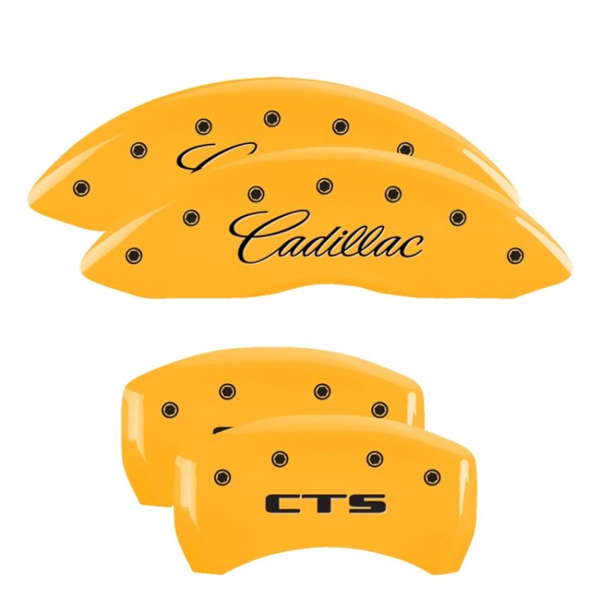 MGP 35020SCTSYL 4 Caliper Covers Engraved Front Cursive/Cadillac Engraved Rear CTS Yellow finish black ch