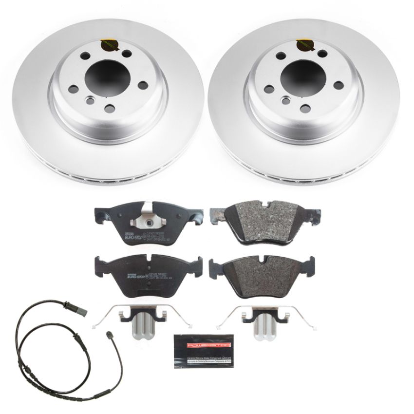 PowerStop ESK6032 Genuine Geomet Coated Rotors, ECE-R90 Brake Pads + Hardware Kit