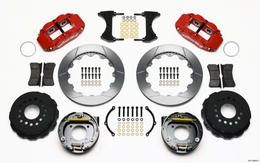 Wilwood 140-10909-R Narrow Superlite 4R Rear P-Brk Kit 12.88in Red Chevy 12 Bolt-Spec 3.15in Brng Front mt