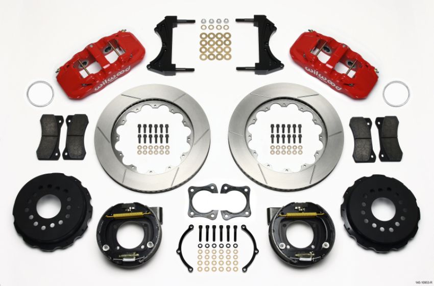 Wilwood 140-10953-R AERO4 Rear P-Brake Kit 14.00in Red 58-64 Olds/Pontiac Ends 2.81in Offset