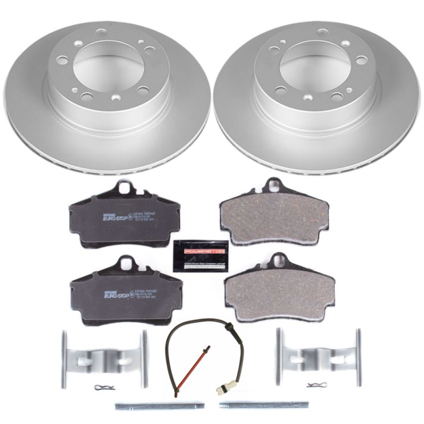 PowerStop ESK857 Genuine Geomet Coated Rotors, ECE-R90 Brake Pads + Hardware Kit