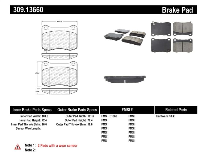 Stoptech 309.13660 Performance 08-09 Lexus IS F Rear Brake Pads