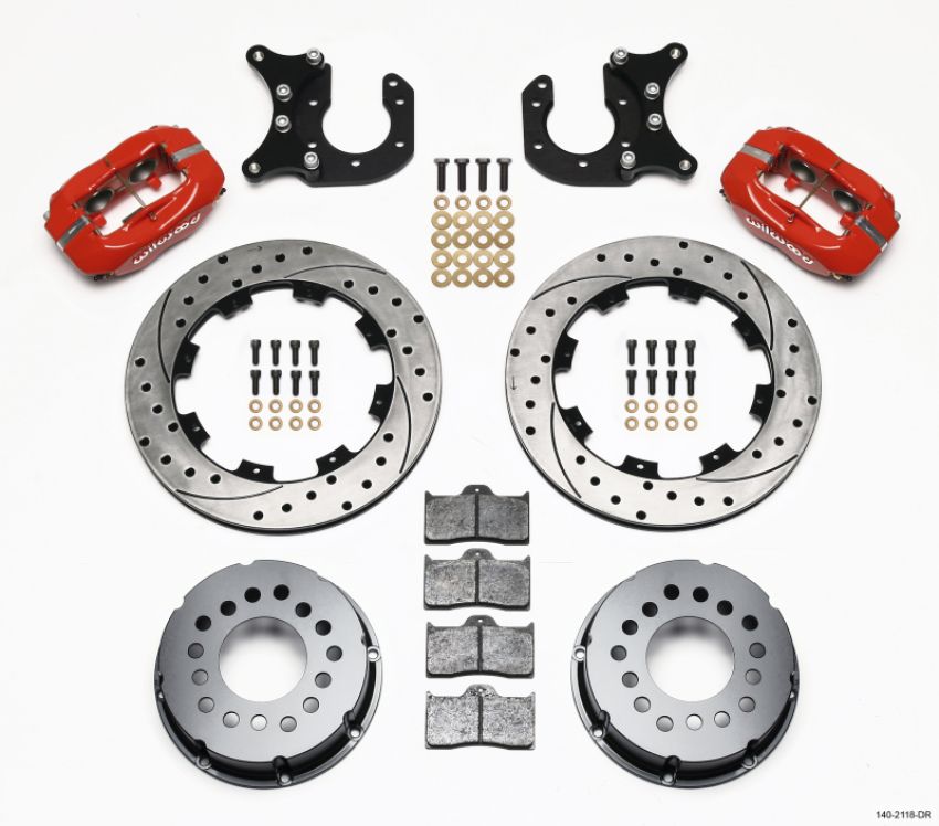 Wilwood 140-2118-DR Forged Dynalite P/S Rear Kit Drilled Red New Big Ford 2.50in Offset