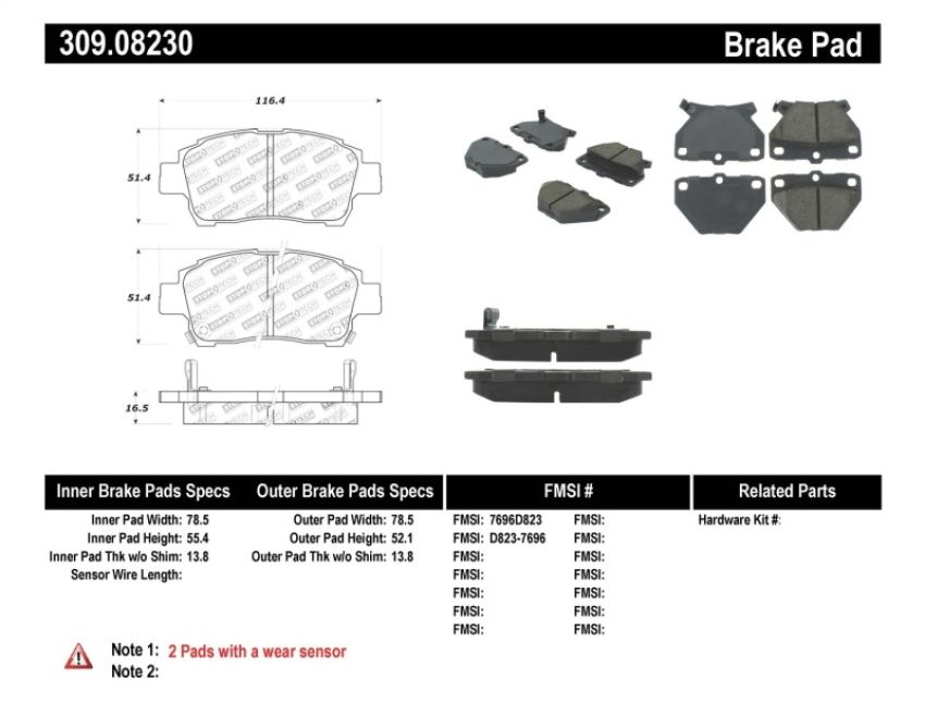 Stoptech 309.08230 Performance 00-05 Celica GT-S Rear Brake Pads