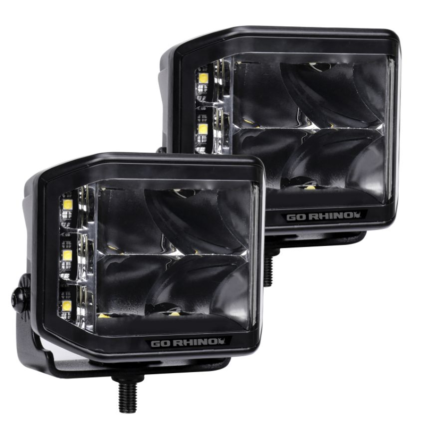 Go Rhino 750700321SCS Xplor Blackout Series Cube LED Sideline Spot Light Kit (Surface Mount) 4x3 - Blk (Pair)