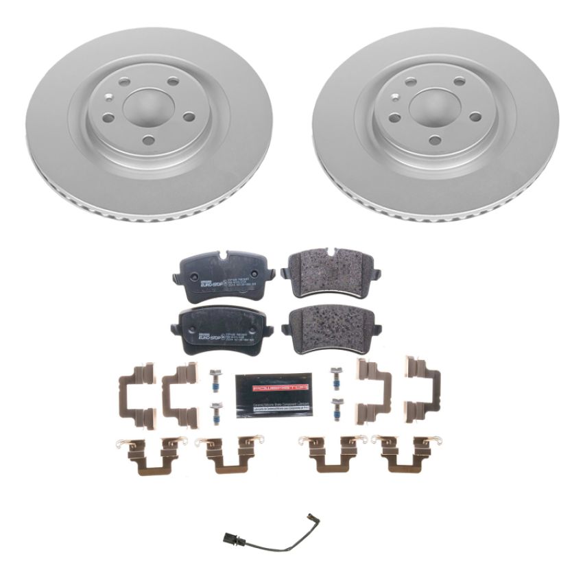 PowerStop ESK6001 Genuine Geomet Coated Rotors, ECE-R90 Brake Pads + Hardware Kit