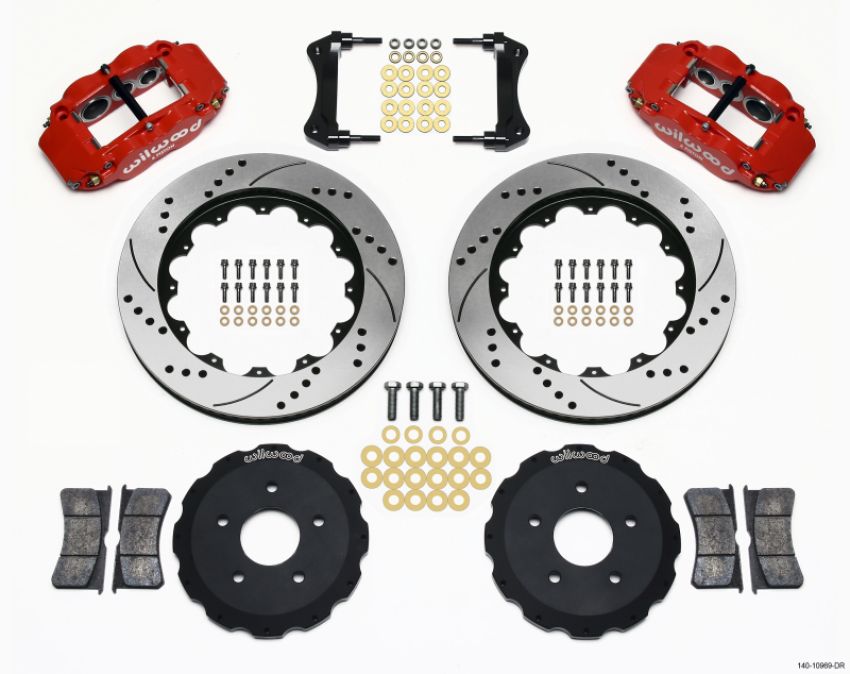Wilwood 140-10969-DR Narrow Superlite 6R Front Hat Kit 14.00in Drill Red Backdraft Cobra (BMW E36 Based)