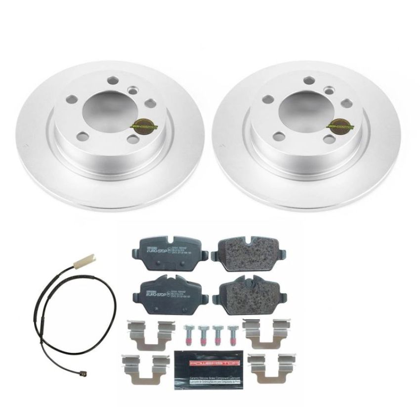 PowerStop ESK6664 Genuine Geomet Coated Rotors, ECE-R90 Brake Pads + Hardware Kit