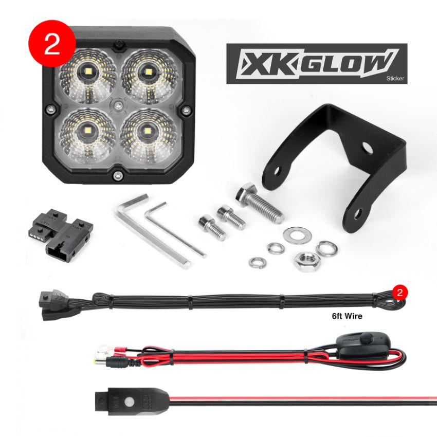XKGLOW XK065001-FL-KIT XK Glow XKchrome 20w LED Cube Light w/ RGB Accent Light Kit w/ Controller- Flood Beam 2pc