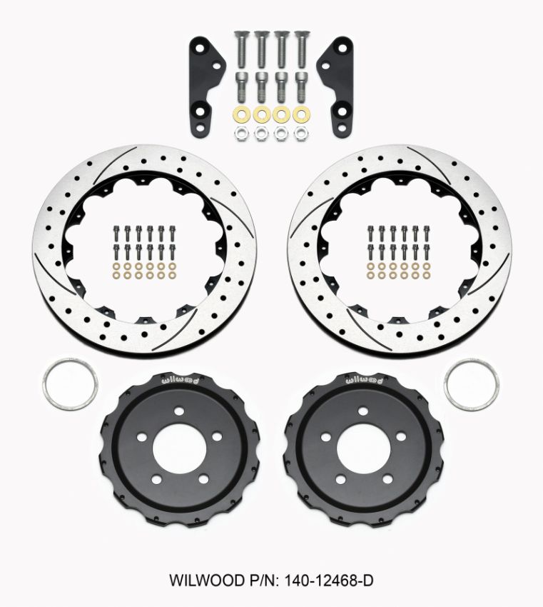 Wilwood 140-12468-D Pro-Matrix Rear Kit Drilled 05-12 Mustang GT (2pc Hat/Rtr)