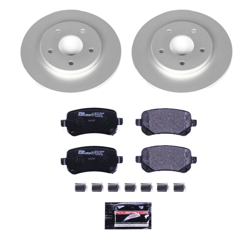 PowerStop ESK4569 Genuine Geomet Coated Rotors, ECE-R90 Brake Pads + Hardware Kit