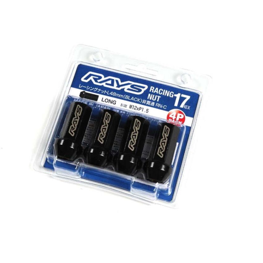 Rays W17RN12150BL48C 17HEX Racing Nut 12x1.5 Set L48 (Closed End) (4 PCS) - Black Chromate