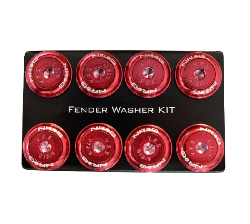 NRG FW-800RD Fender Washer Kit w/Color Matched M8 Bolt Rivets For Plastic (Red) - Set of 8