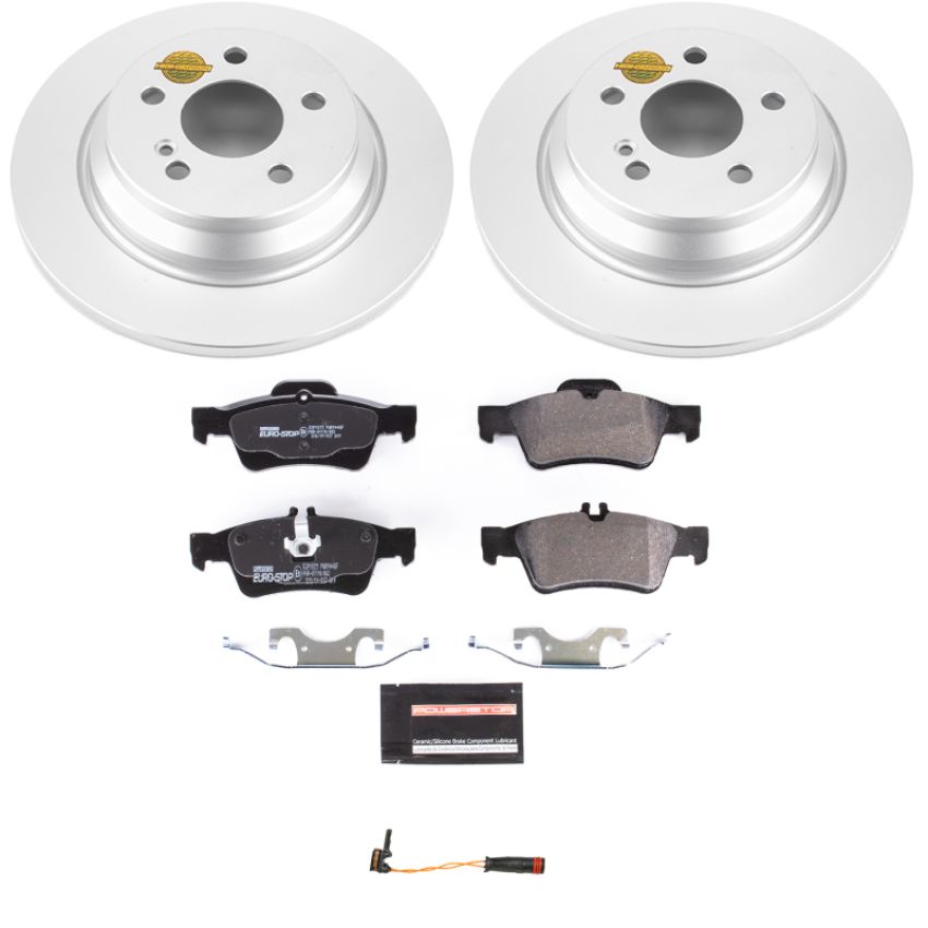 PowerStop ESK6566 Genuine Geomet Coated Rotors, ECE-R90 Brake Pads + Hardware Kit