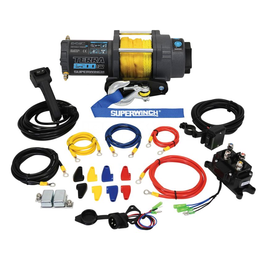 Superwinch 2500 LBS 12 V DC 3/16in x 40ft Synthetic Rope Terra 2500SR Winch - Gray Wrinkle