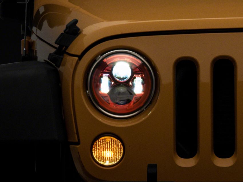 Raxiom J154701 07-18 Jeep Wrangler JK 7-In LED Headlights- Red Housing- Clear Lens