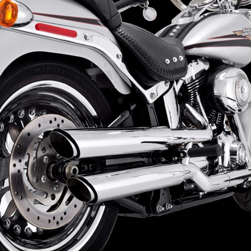 Vance and Hines 16343 Vance & Hines HD Softail Fatboy 07-17 Twin Slash Chrome PCX Slip-On Exhaust