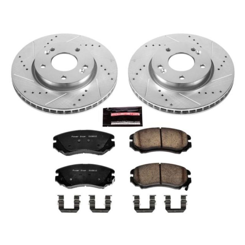 PowerStop K5913 Z23 Daily Driver Carbon-Fiber Ceramic Brake Pad and Drilled & Slotted Rotor Kit