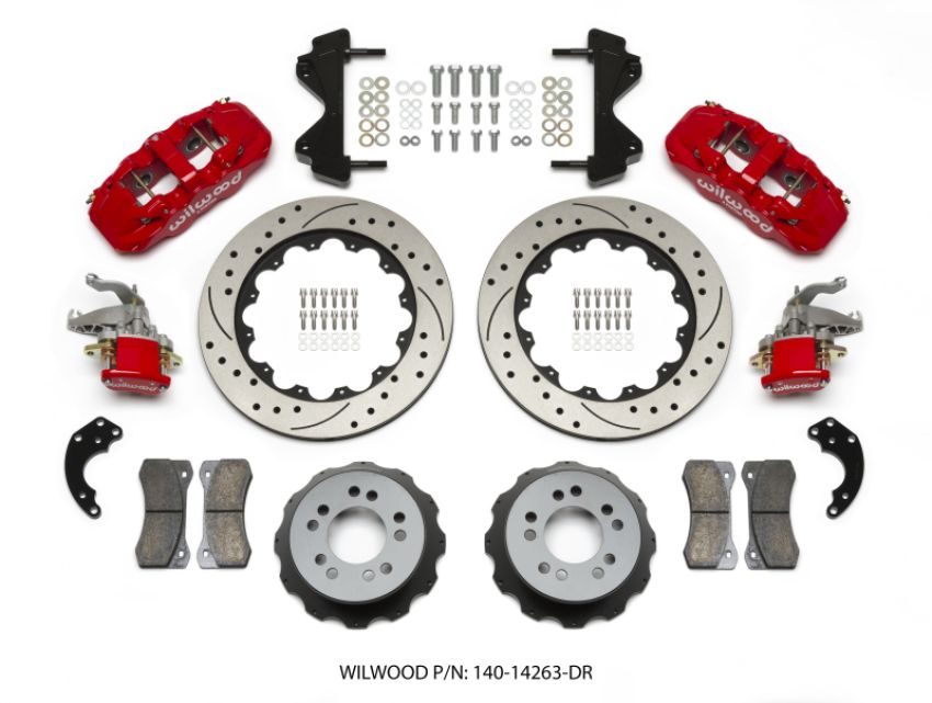 Wilwood 140-14263-DR AERO4 / MC4 Rear Kit 14.00 Drilled Red Currie Pro-Tour Unit Bearing Floater