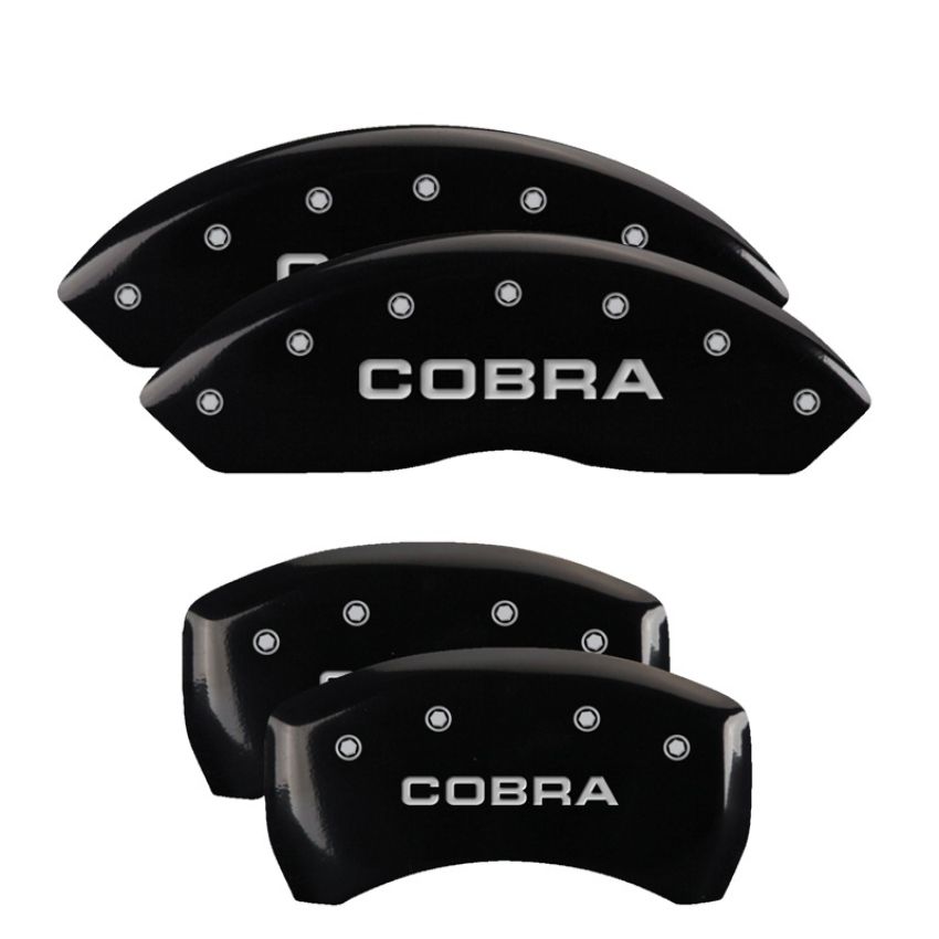 MGP 10197SCOBBK 4 Caliper Covers Engraved Front & Rear Cobra Black finish silver ch