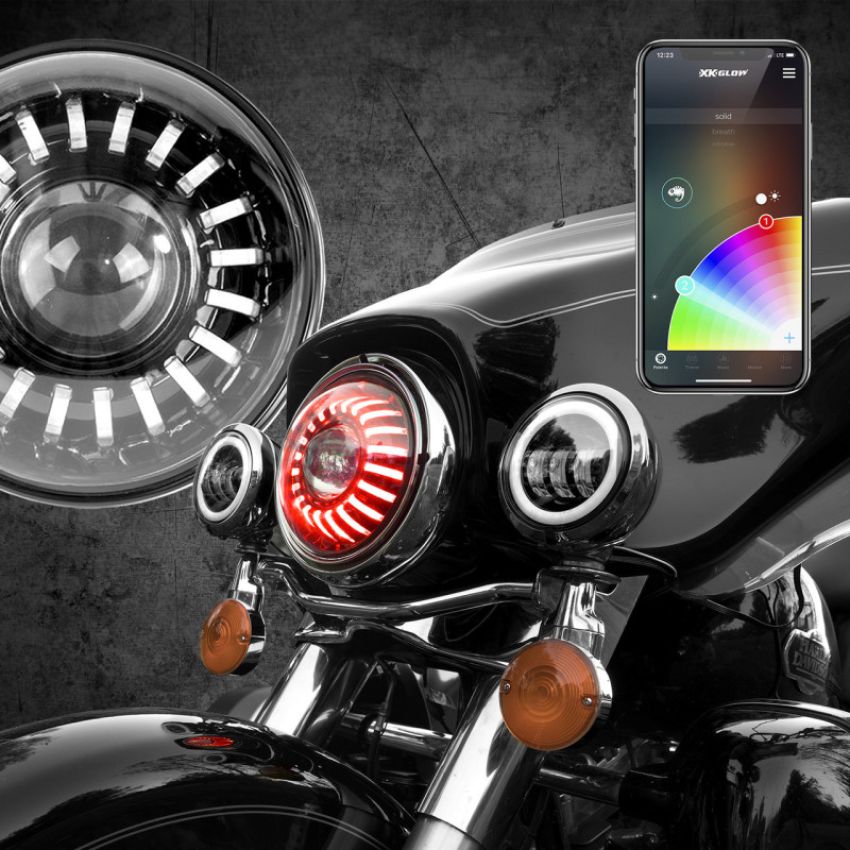 XKGLOW XK-7IN-HD-KIT XK Glow 7In RGB LED Harley Headlight XKchrome Bluetooth App Controlled Kit