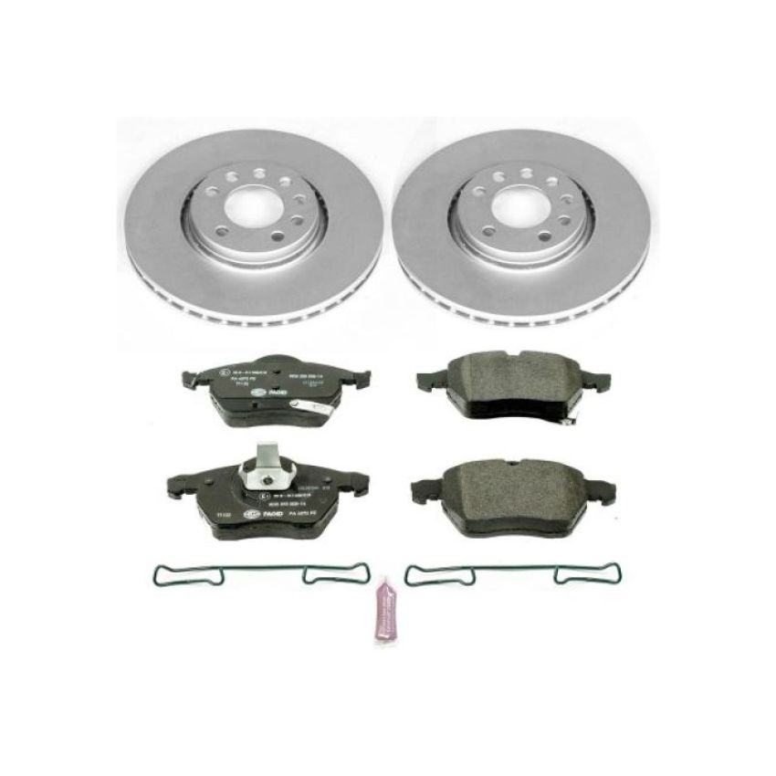 PowerStop ESK5218 Genuine Geomet Coated Rotors, ECE-R90 Brake Pads + Hardware Kit