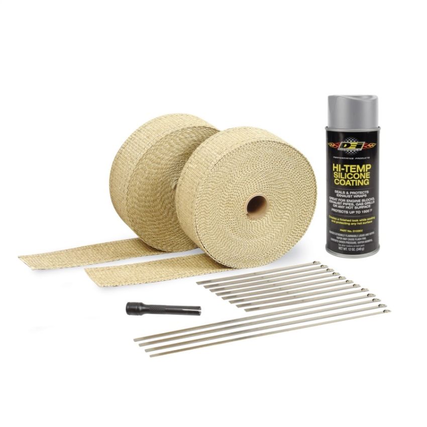 Design Engineering 10112 Exhaust Wrap & HT Spray Kit Glass Fiber Tan 2in x 50ft