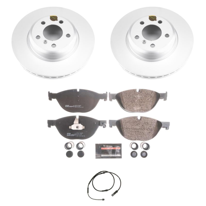 PowerStop ESK7162 Genuine Geomet Coated Rotors, ECE-R90 Brake Pads + Hardware Kit