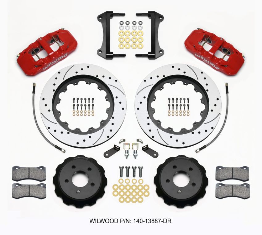 Wilwood 140-13887-DR AERO6 Front Hat Kit 15.00 Drilled Red 2015-Up Mustang w/Lines