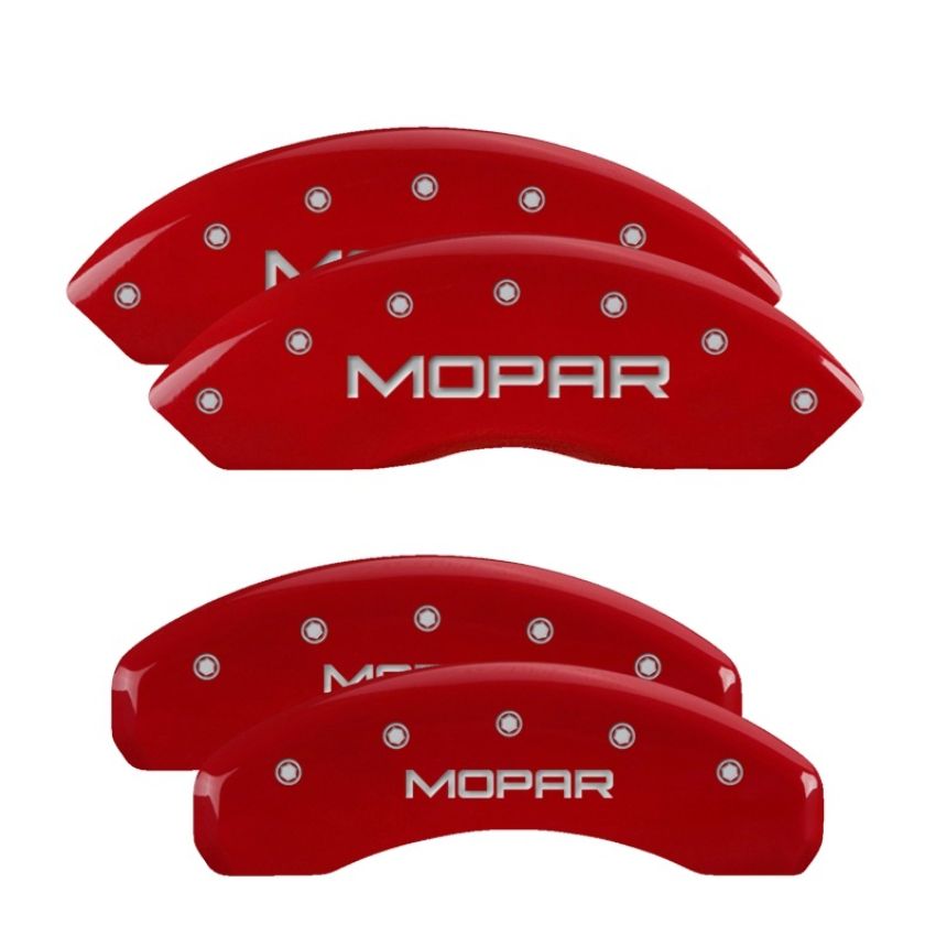MGP 42014SMOPRD 4 Caliper Covers Engraved Front & Rear MOPAR Red finish silver ch