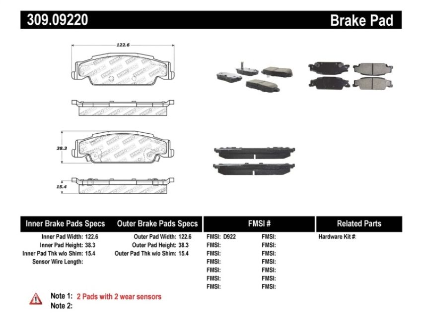 Stoptech 309.09220 Performance Brake Pads